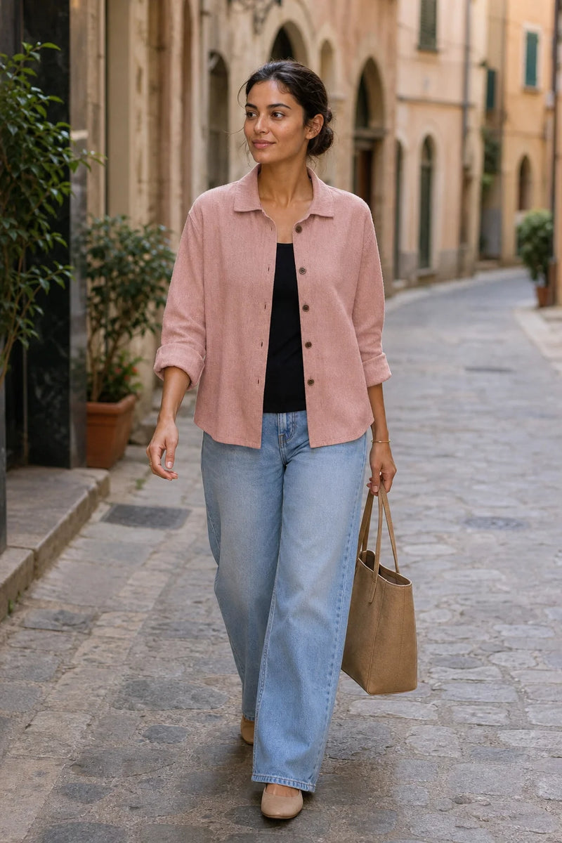 Emilia | Bluse i Bomuldslignende Stof i Rosa, gadelook