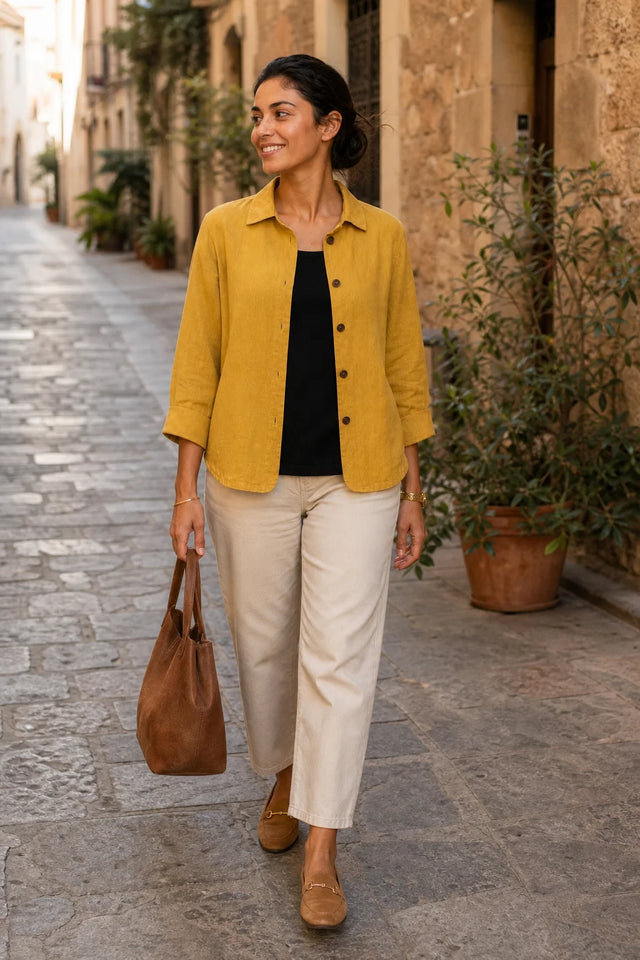 Emilia | Bluse i Bomuldslignende Stof i Gul, gadelook