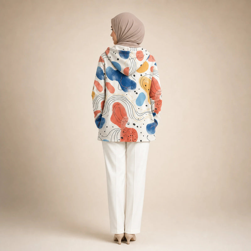 Emily | Women's Long Hooded Cardigan, Soft Brushed Knit in Beige, view 2