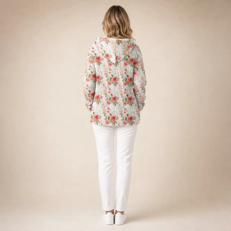 Emily | Women's Long Hooded Cardigan, Soft Brushed Knit in Blushing Pink, view 2