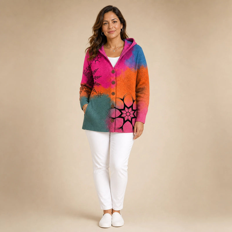 Emily | Women's Long Hooded Cardigan, Soft Brushed Knit in Fuchsia, view 1