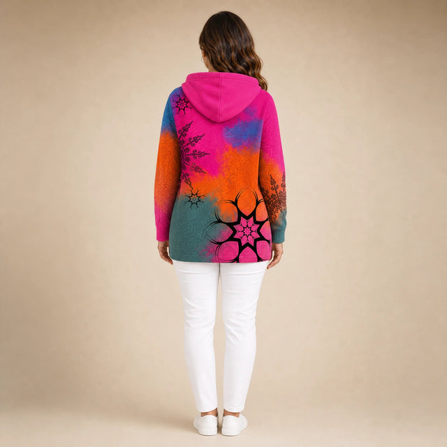 Emily | Women's Long Hooded Cardigan, Soft Brushed Knit in Fuchsia, view 2
