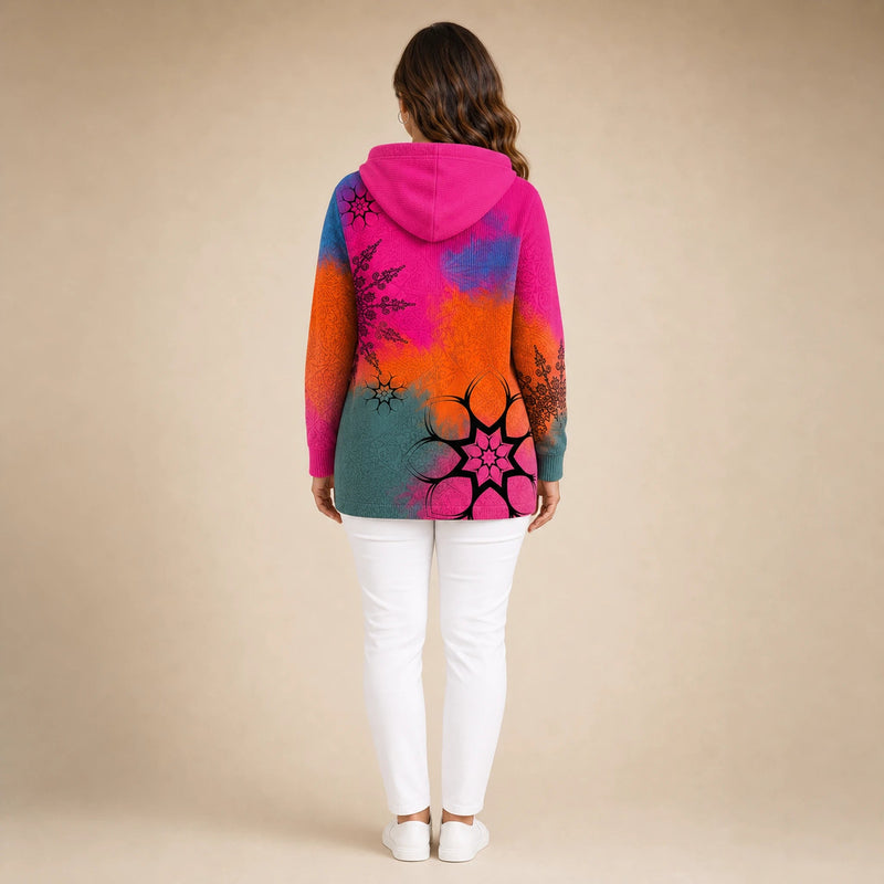 Emily | Women's Long Hooded Cardigan, Soft Brushed Knit in Fuchsia, view 2