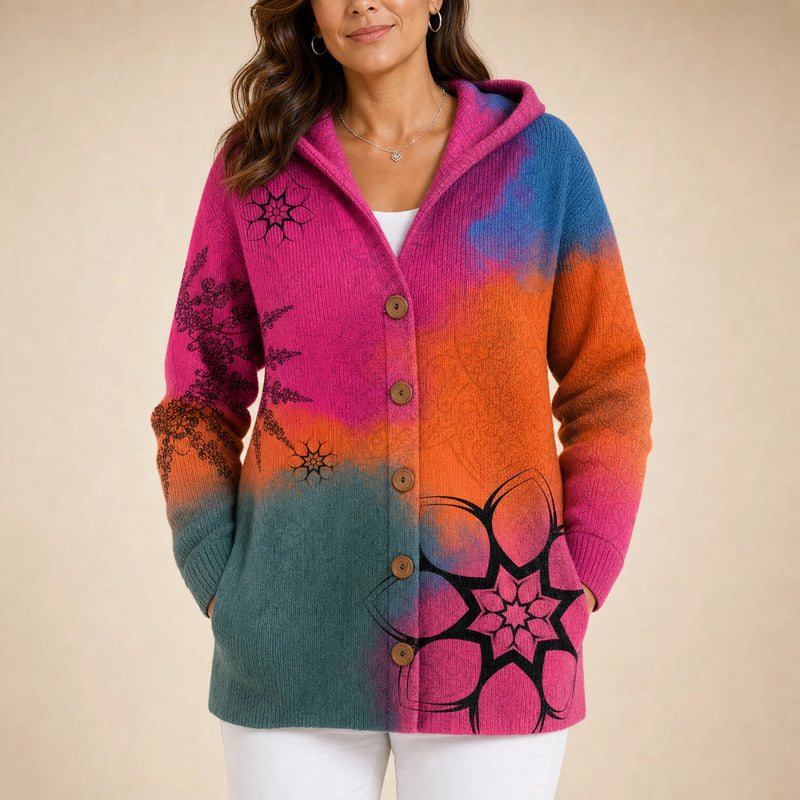 Emily | Women's Long Hooded Cardigan, Soft Brushed Knit in Fuchsia, view 4