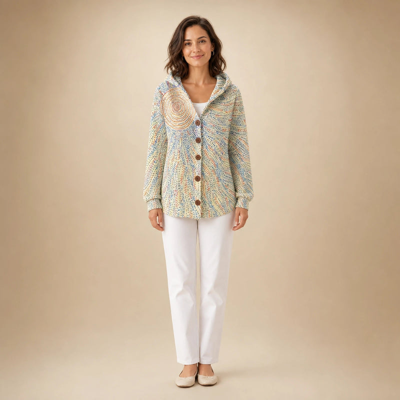 Emily | Women's Long Hooded Cardigan, Soft Brushed Knit in Light Yellow, view 1