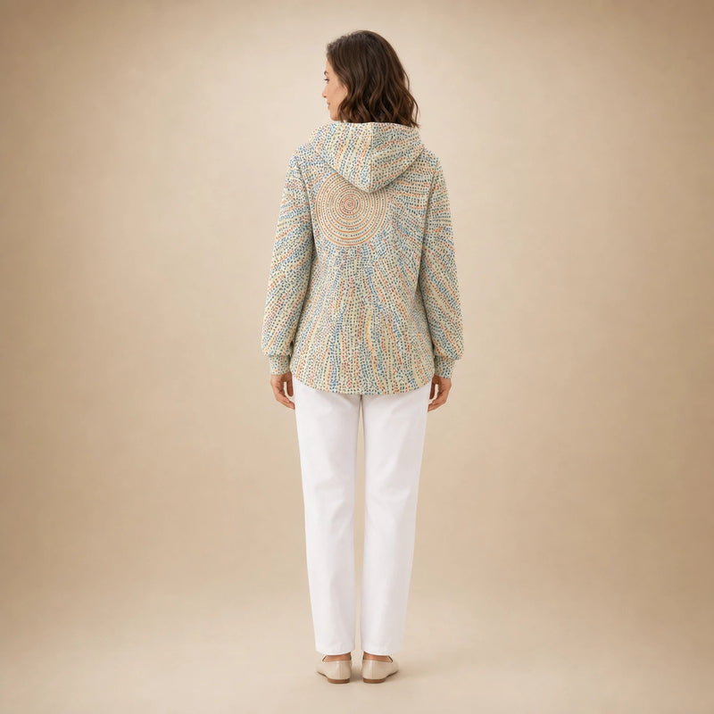 Emily | Women's Long Hooded Cardigan, Soft Brushed Knit in Light Yellow, view 2
