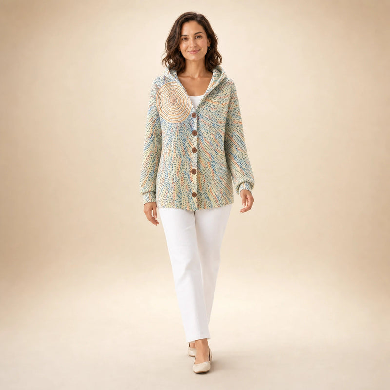Emily | Women's Long Hooded Cardigan, Soft Brushed Knit in Light Yellow, view 3