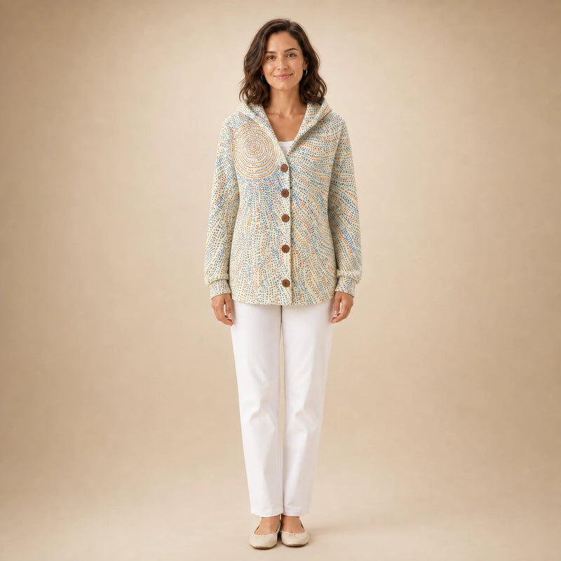 Emily | Women's Long Hooded Cardigan, Soft Brushed Knit in Light Yellow, view 4
