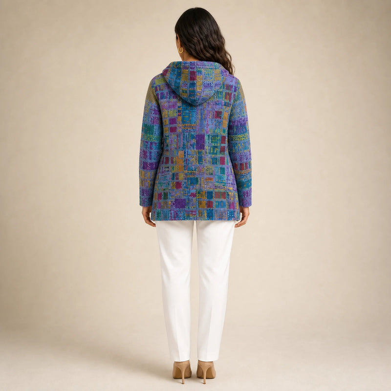 Emily | Women's Long Hooded Cardigan, Soft Brushed Knit in Purple, view 2