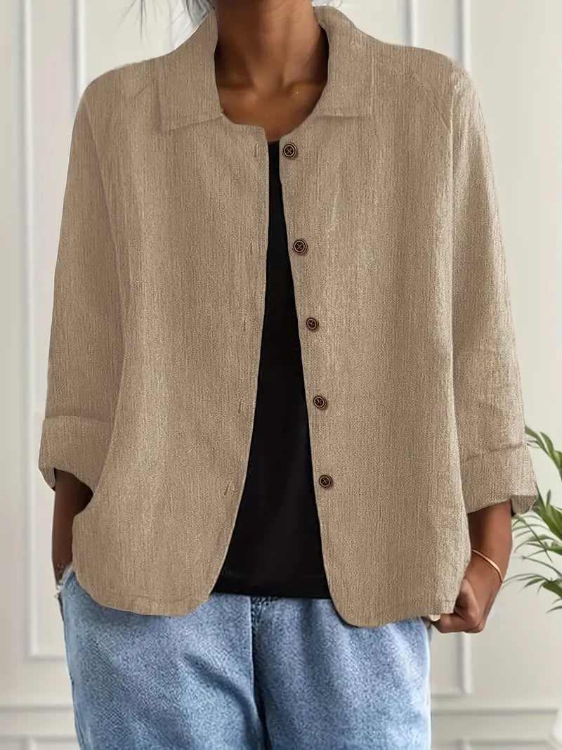 Jakke Dame Let med Knaplukning, Afslappet Pasform i Khaki, produktbillede