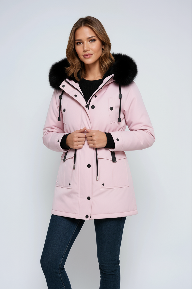 Emma | Parka med kunstpels-hætte i Rosa, forfra