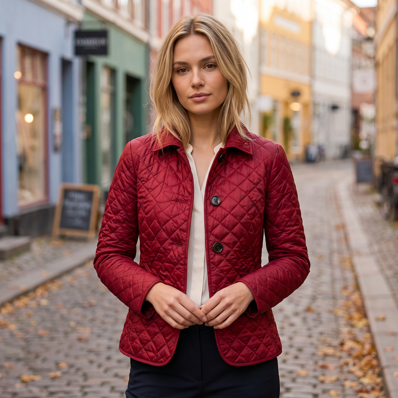 Emma | Quiltet Overgangsjakke i Bordeaux, forfra