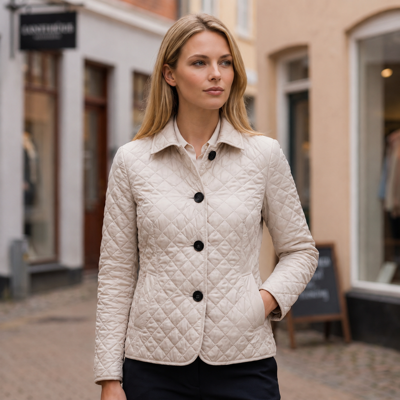 Emma | Quiltet Overgangsjakke i Hvid, forfra