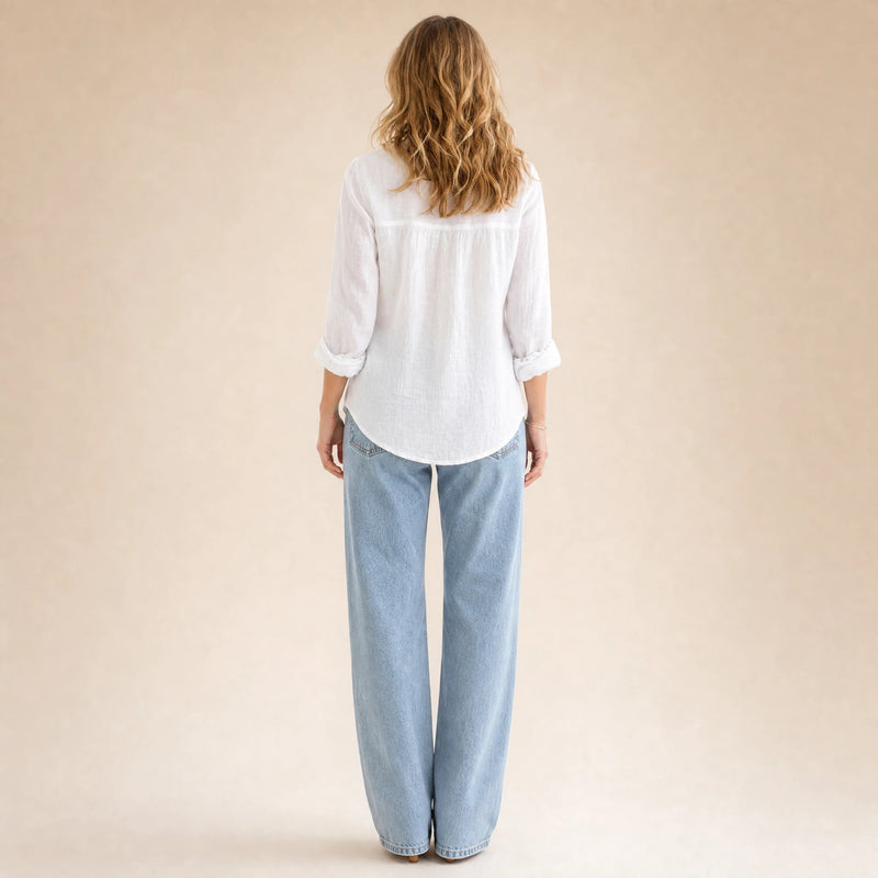 Estelle | Women's Linen-Look Button-Up Blouse in White, view 2