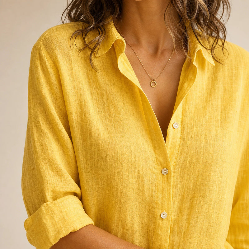 Estelle | Women's Linen-Look Button-Up Blouse in Yellow, view 4