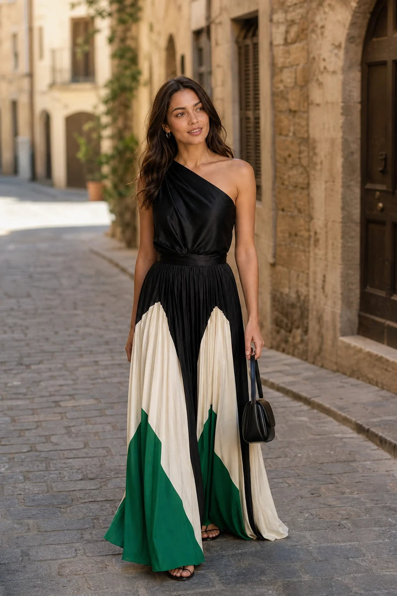 Evelyn | One-Shoulder Maxikjole i Grøn, gadelook