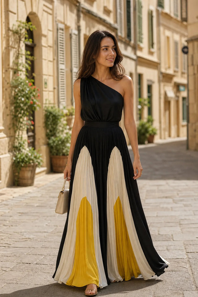 Evelyn | One-Shoulder Maxikjole i Gul, gadelook