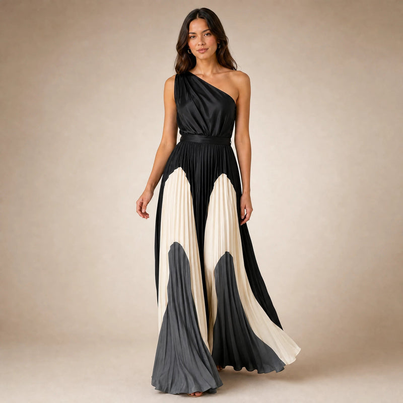 Evelyn | One-Shoulder Maxikjole i Grå, studie bagfra