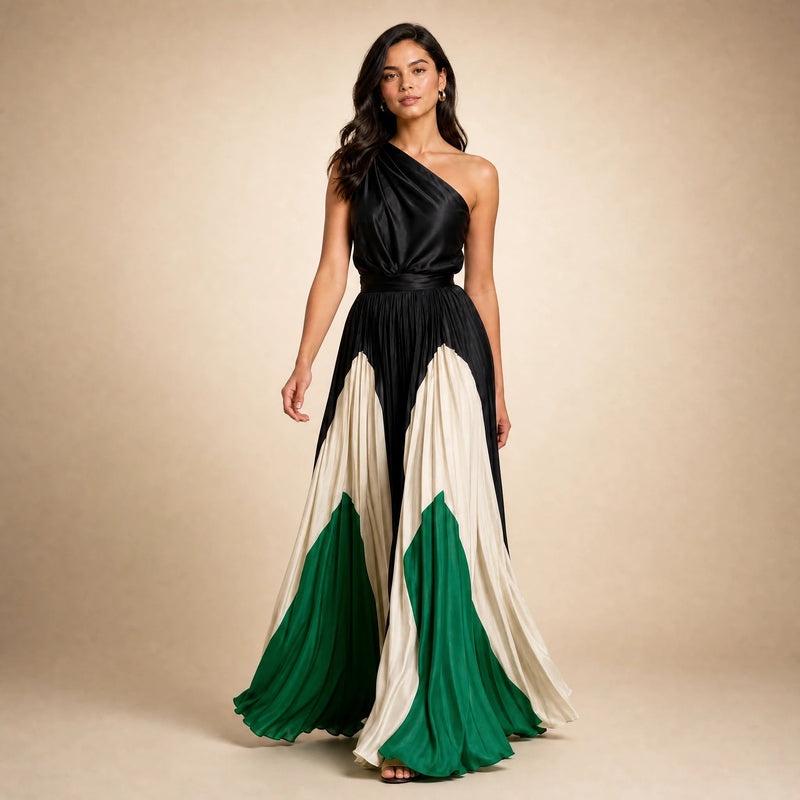 Evelyn | One-Shoulder Maxikjole i Grøn, studie bagfra