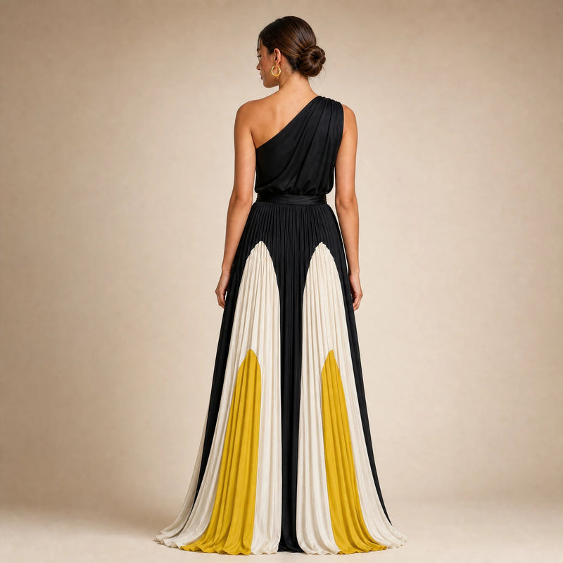 Evelyn | One-Shoulder Maxikjole i Gul, studie fra siden