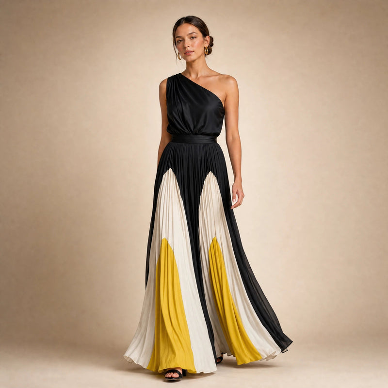 Evelyn | One-Shoulder Maxikjole i Gul, studie bagfra
