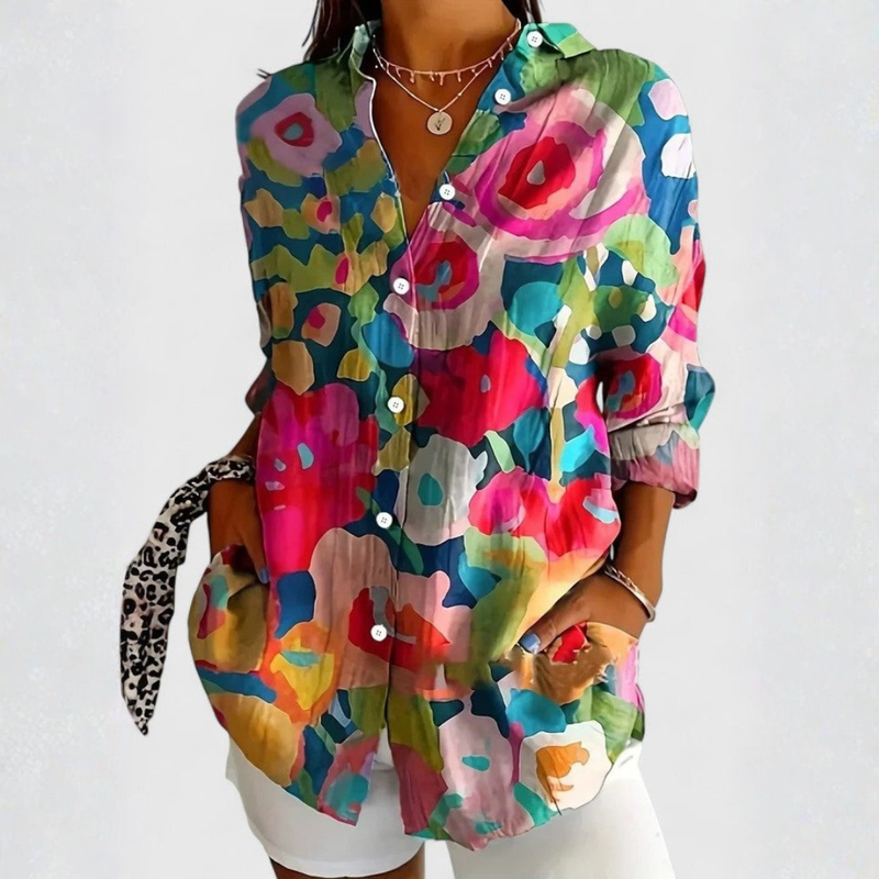 Felicitas | Skjorte med Blomsterprint i Multifarvet 1, forfra
