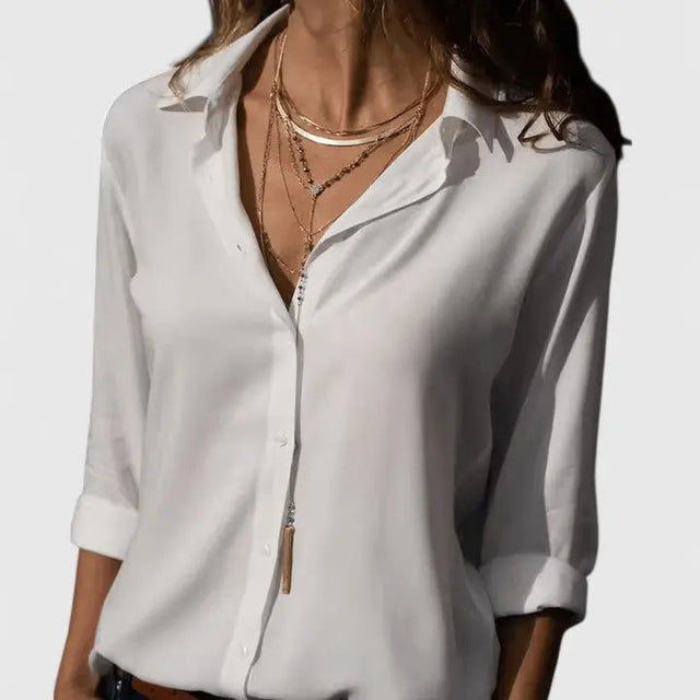 Filippa | Chiffonbluse med krave i Hvid, forfra