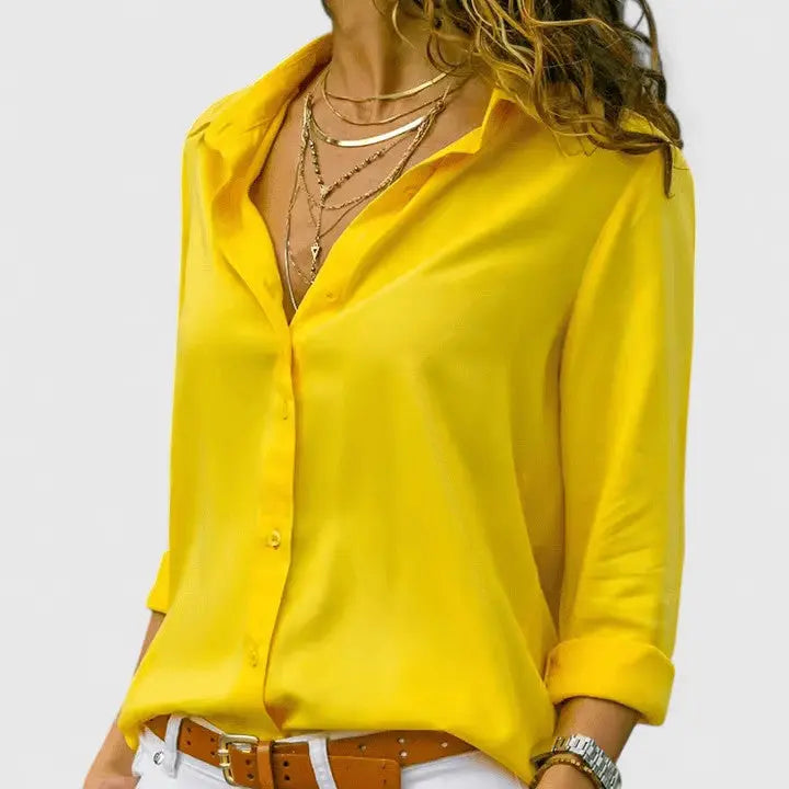 Filippa | Chiffonbluse med krave i Gul, forfra