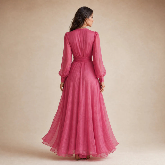 Florence | Women's Rose Pink Chiffon Maxi Dress in Pink, view 2