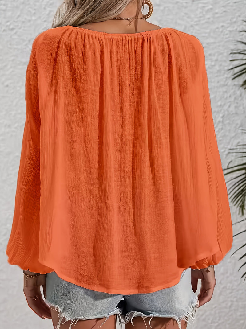 Freja | Boho Bluse med Ballonærmer i Orange, bagfra