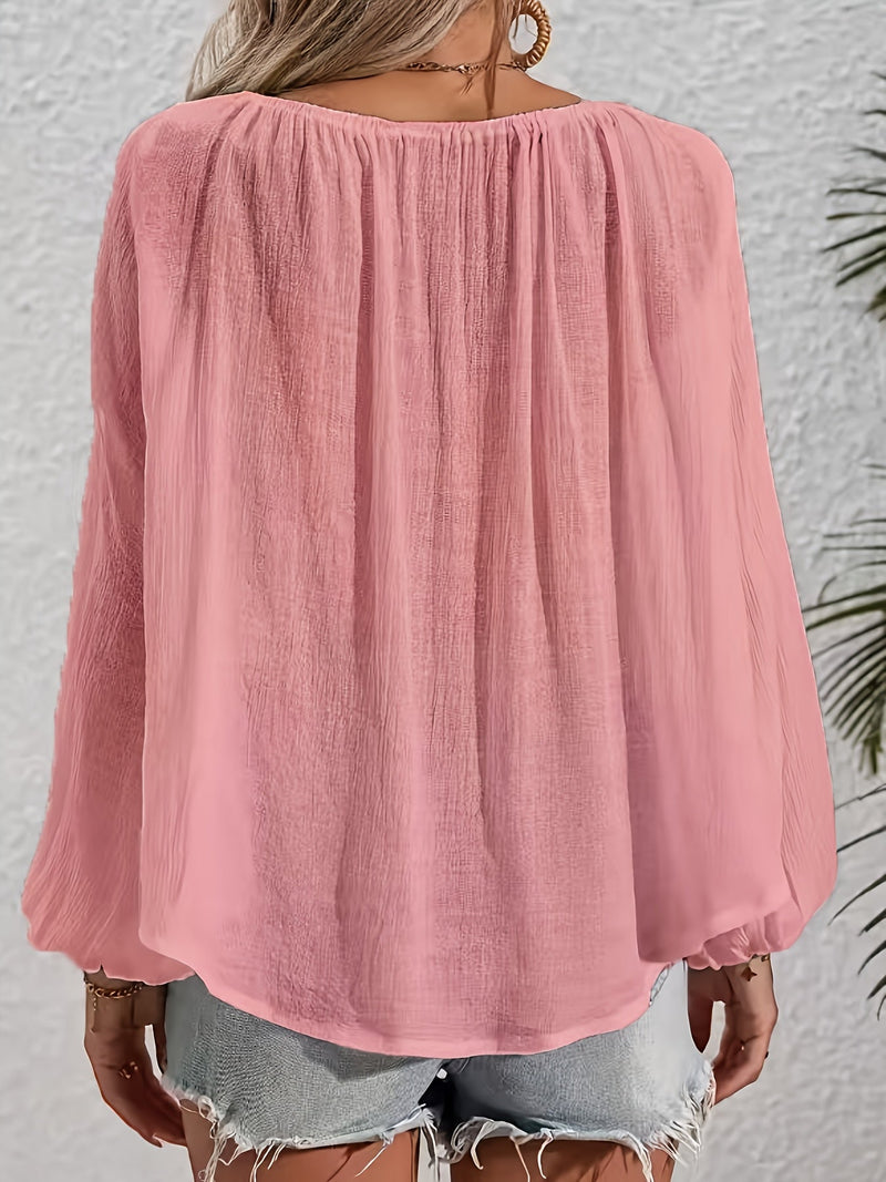 Freja | Boho Bluse med Ballonærmer i Rosa, bagfra