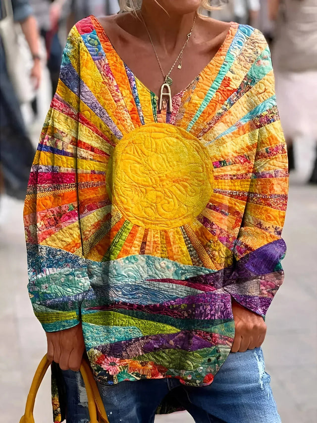 Freja | Sunburst Patchwork Bluse, forfra
