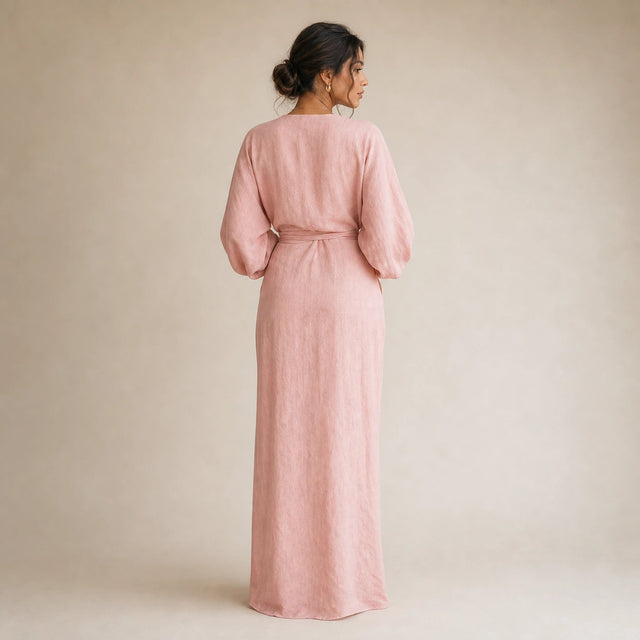 Georgia | Women's Linen-Look V-Neck Maxi Dress in Pink, view 2