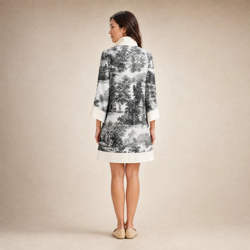 Grace | Women's Vintage Toile Print Mini Dress in Black & White, view 2