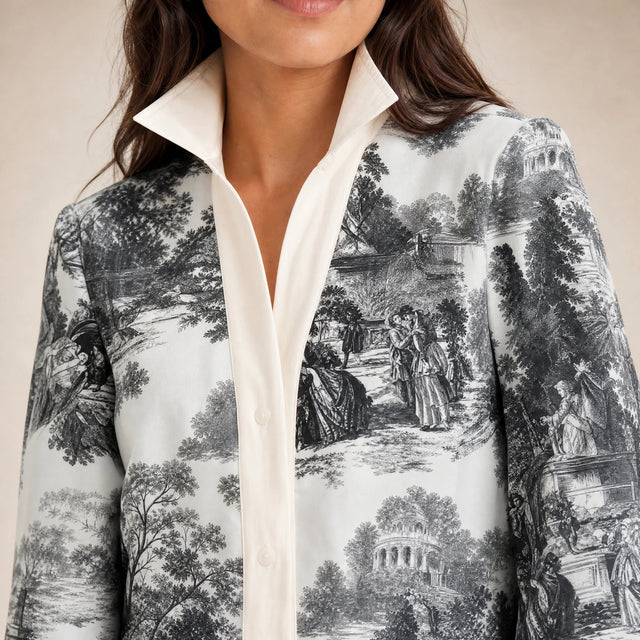 Grace | Women's Vintage Toile Print Mini Dress in Black & White, view 4