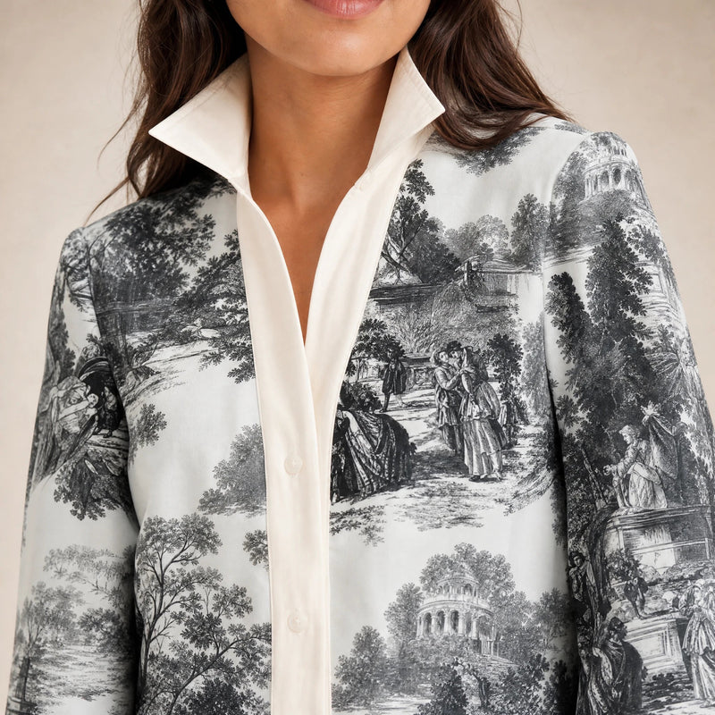 Grace | Women's Vintage Toile Print Mini Dress in Black & White, view 4