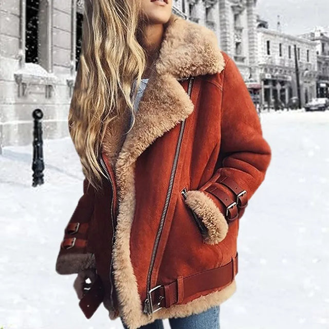 Jakke Dame Aviator med Fåreskinds-look Foer i Orange, produktbillede
