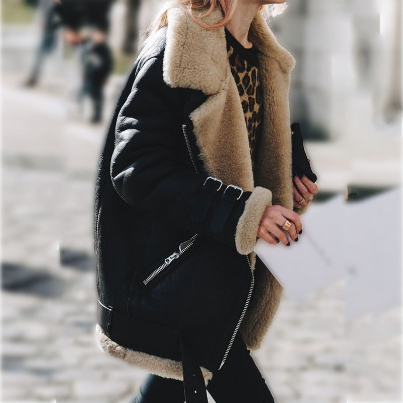 Jakke Dame Aviator med Fåreskinds-look Foer i Sort, produktbillede