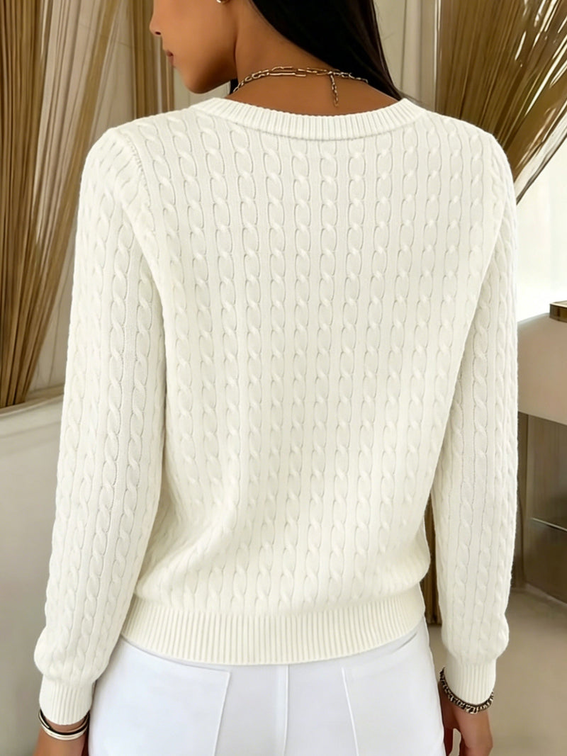 Hanne | Cardigan i snoet strik i Beige, bagfra