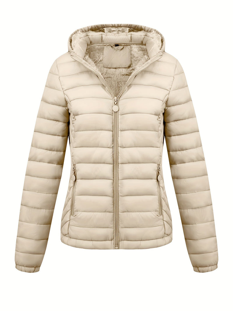 Hanne | Quiltet jakke med hætte i Beige, forfra