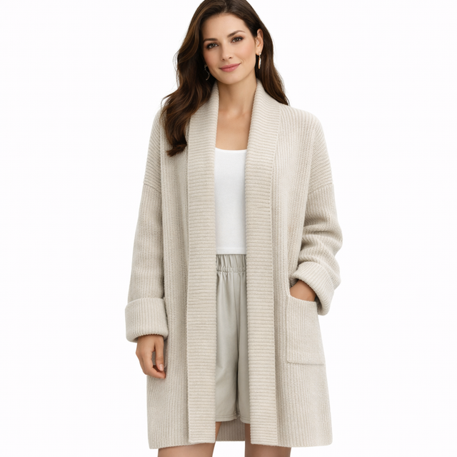 Harlene | Oversize cardigan i Beige, forfra