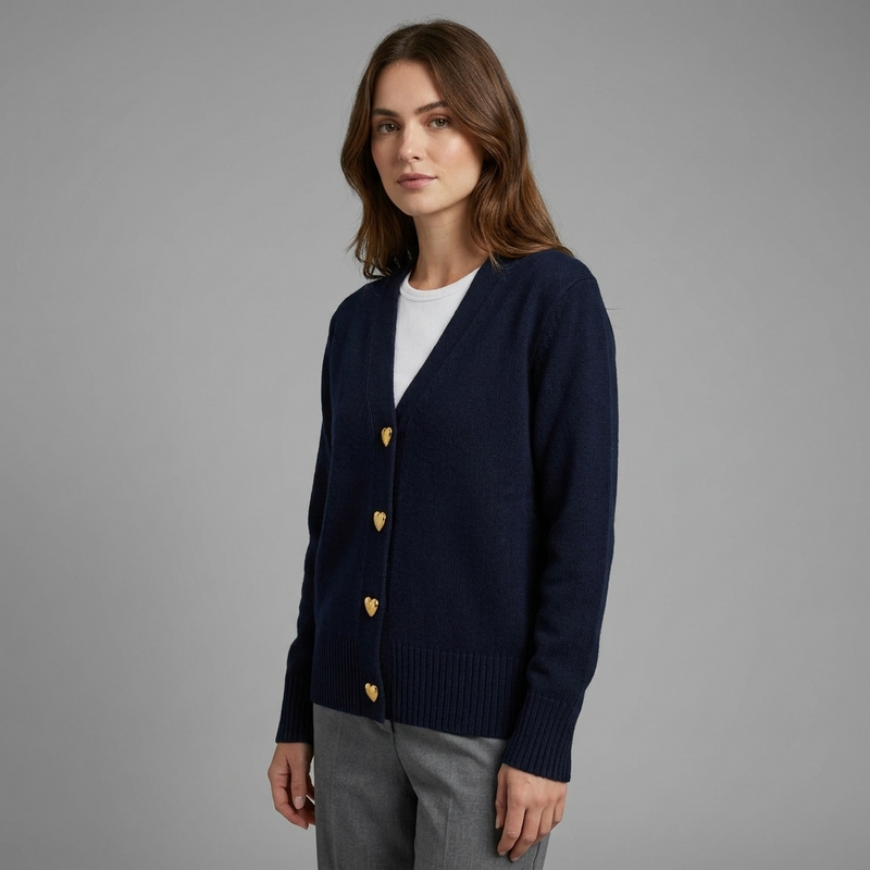 Ida | Cardigan med Hjerteknapper, fra siden