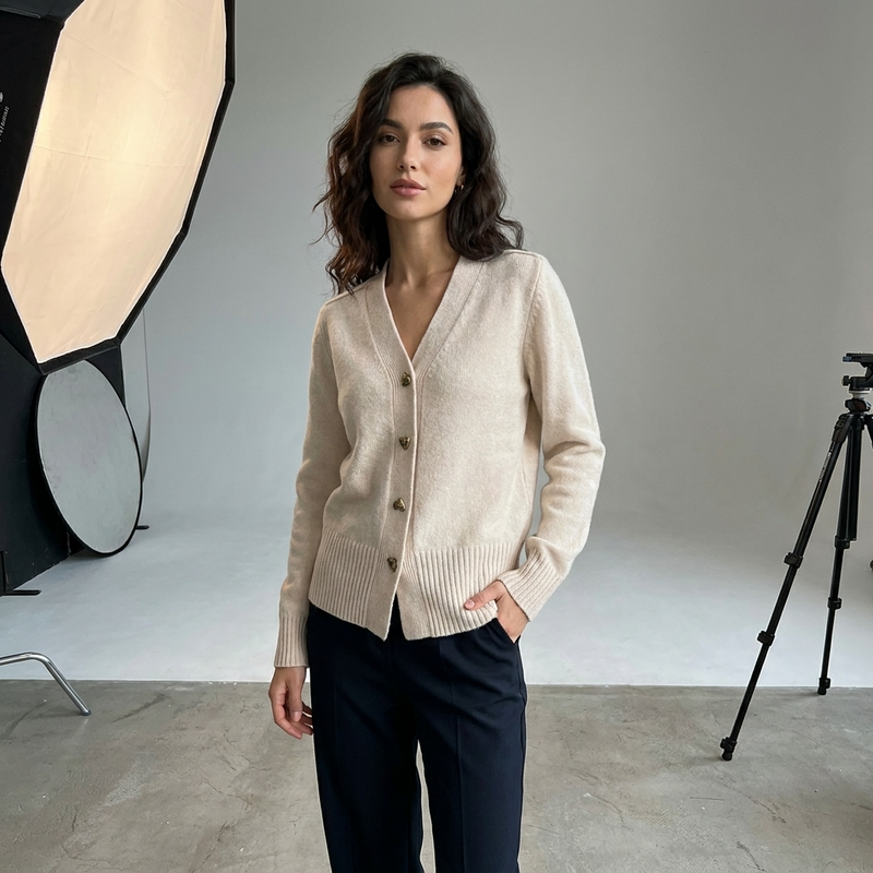 Ida | Cardigan med Hjerteknapper, nærbillede