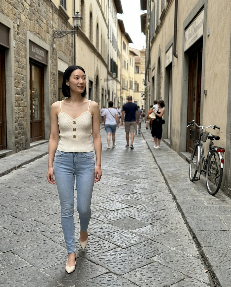 Ida | Cami top i ribstrik, styling