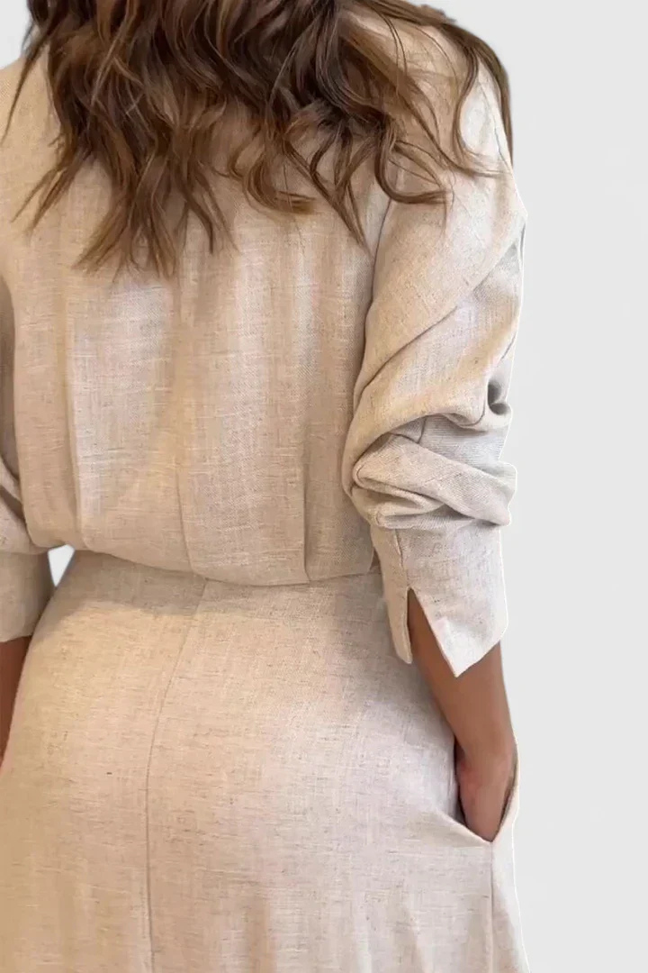 Joelle | Bæltet Skjortekjole i Beige, bagfra