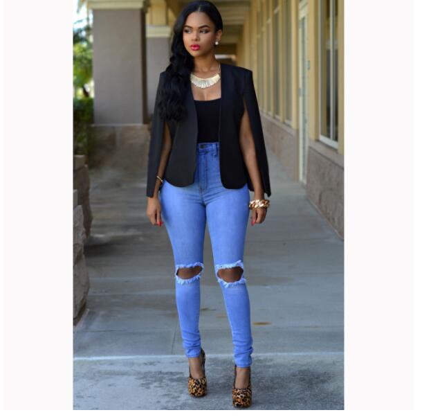 Julie | Cape-blazer uden krave i Sort, helt look