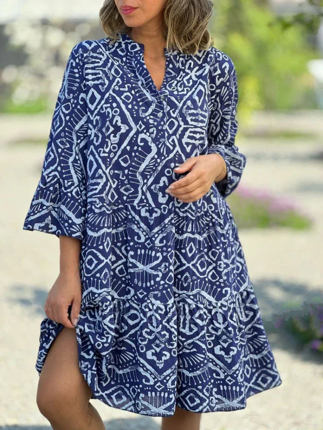 Kyara | Boho tunika-kjole i Marineblå, forfra