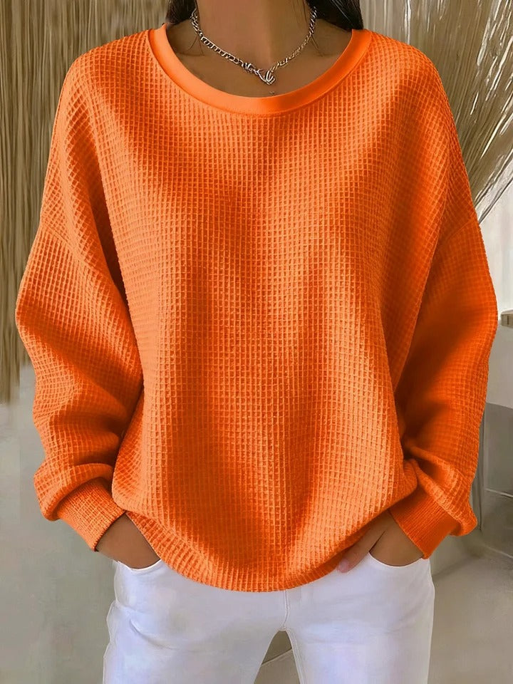 Striktrøje Dame Struktureret, Rund Hals i Orange, produktbillede
