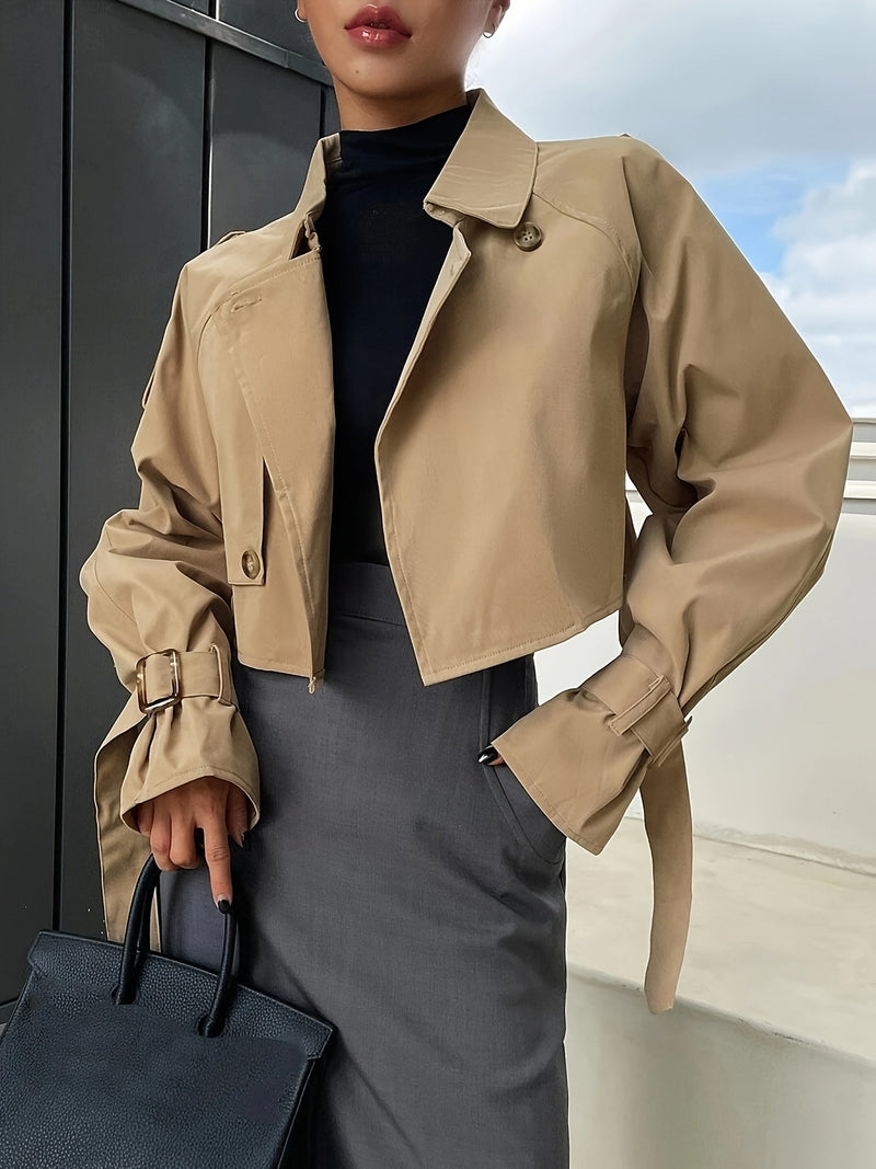 Louise | Kort Trenchcoat i Khaki, nærbillede