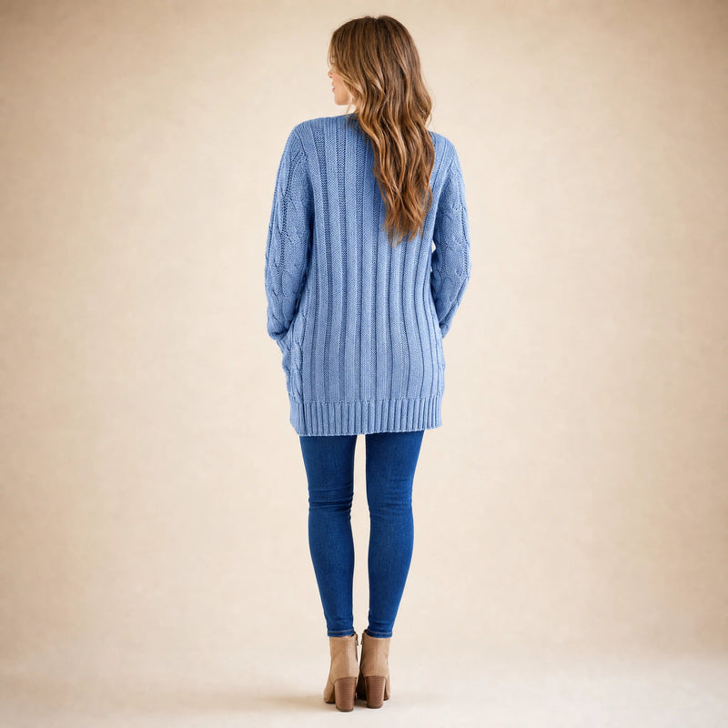 Lucy | Cardigan i Snoningsstrik i Lyseblå, studie fra siden